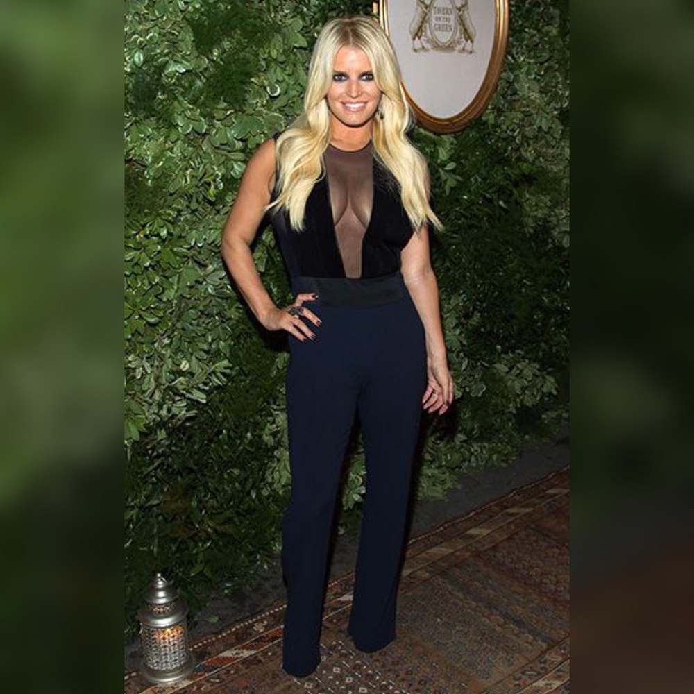 Jessica Simpson Black Velvet Sheer V Neck Dress